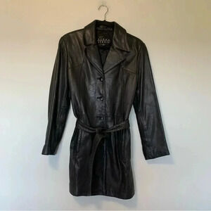 Siena Studio black buttery soft leather trench  with belt
